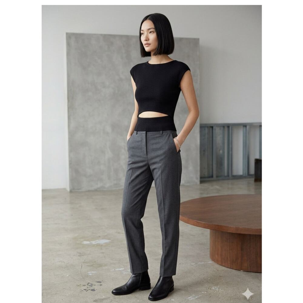 Aritzia WIlfred Black Ribbed Knit Cap Sleeve Cut-Out Cropped Top Minimalist XS